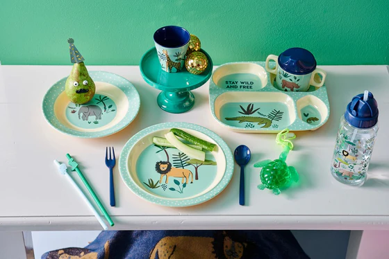 Rice Melamin Kinderschüssel - Blau - Jungle Animals Print 