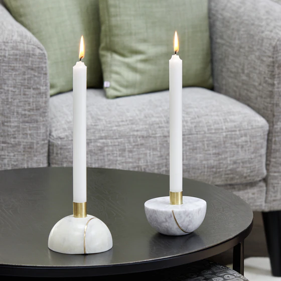 Lambert Emisfero Kerzenhalter Marmor weiß / matt gold  