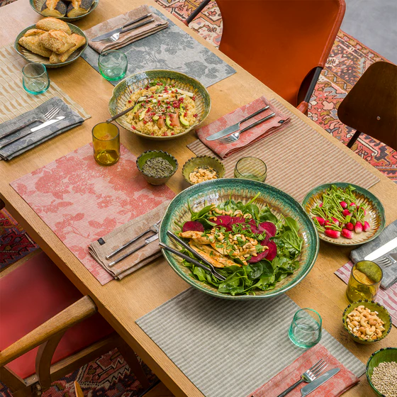 Le Jacquard Francais Casual Natte Blue / Ardoise Serviette Leinen