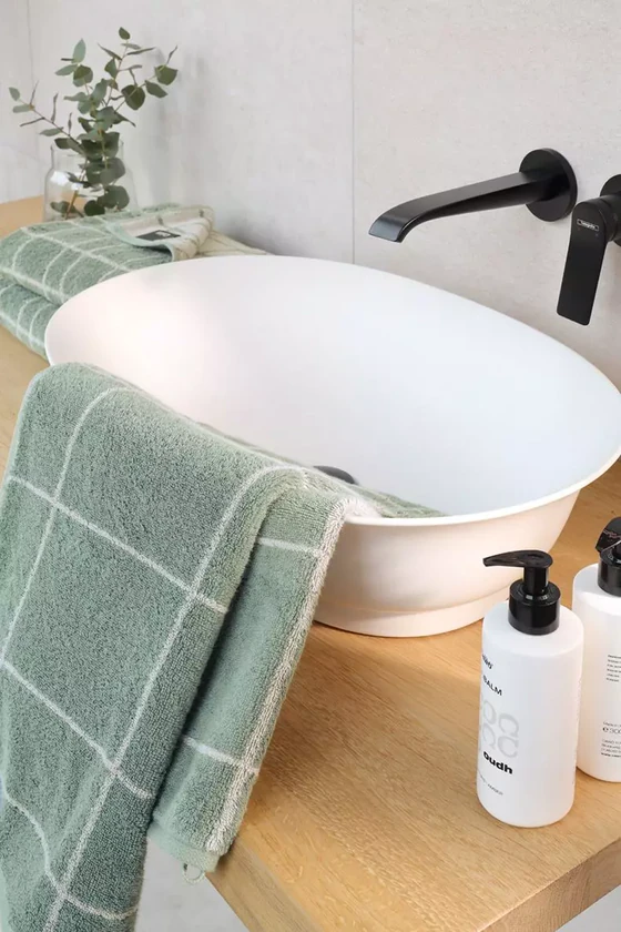 Cawö Handtuch Atelier 6240-47 Fjord – Hochwertiges Wende-Handtuch mit Karomuster aus 100 % Baumwolle