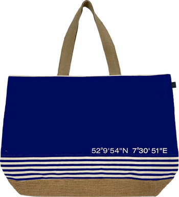 Cawö Strandtasche Koordinaten 55710-13 Marine – Canvas Beach Bag aus Baumwolle & Jute