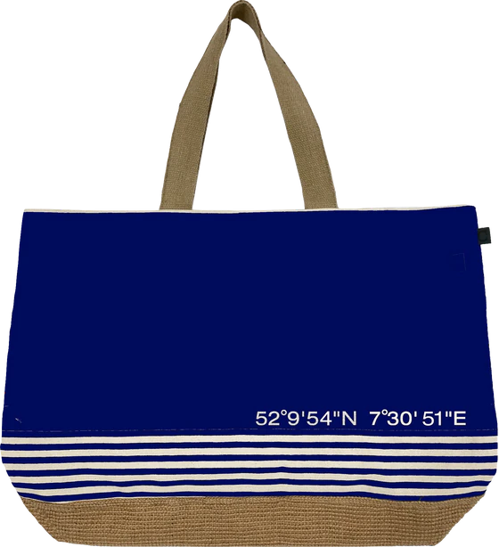 Cawö Strandtasche Koordinaten 55710-13 Marine – Canvas Beach Bag aus Baumwolle & Jute