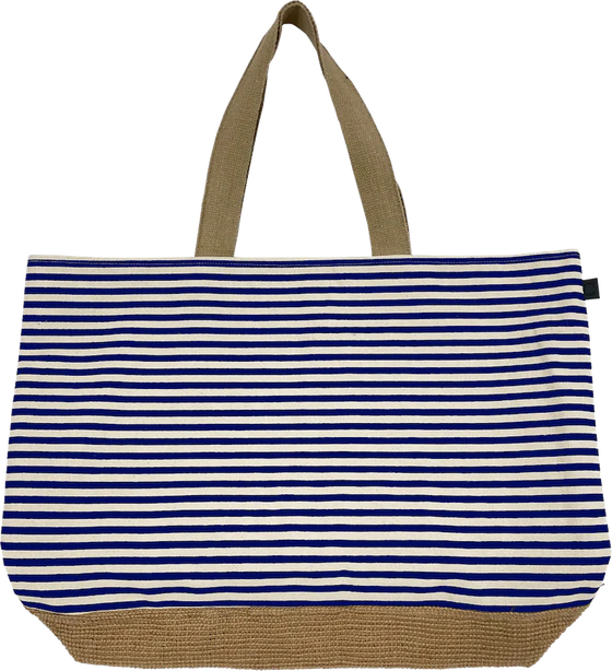 Cawö Strandtasche Streifen 55700-13 Marine – Maritime Canvas Beach Bag aus Baumwolle & Jute