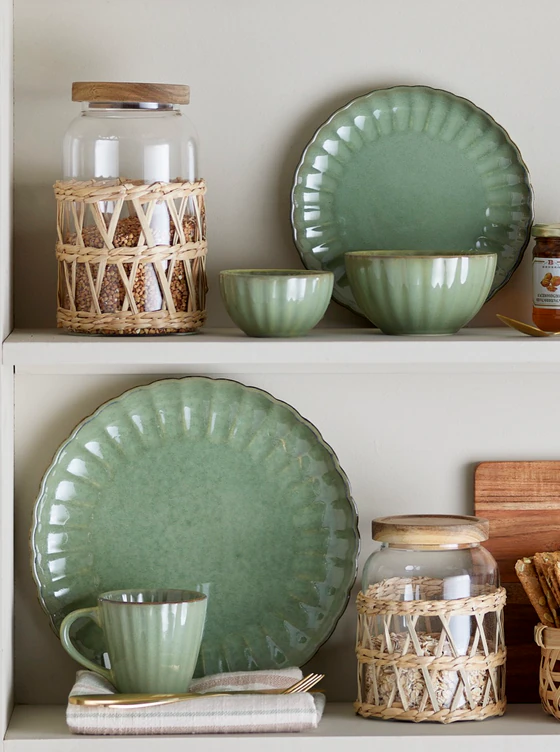 Bloomingville Latina Bowl – Große Schale in Hellgrün aus 100% Steingut für ein Cozy Wohnambiente