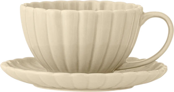 Bloomingville Tasse mit Untertasse – Cozy Steinzeug in Natur, 220 ml