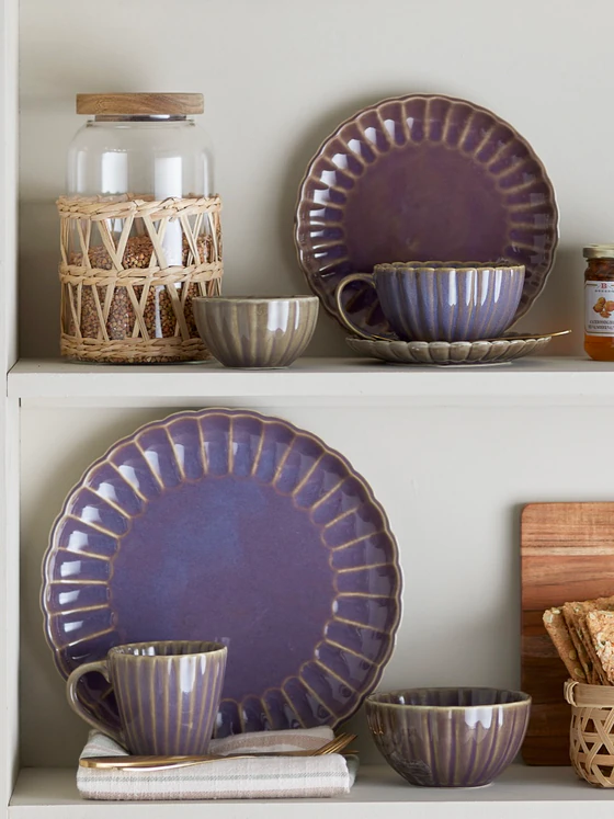 Bloomingville Tasse mit Untertasse – Cozy Steinzeug in Lila, 220 ml