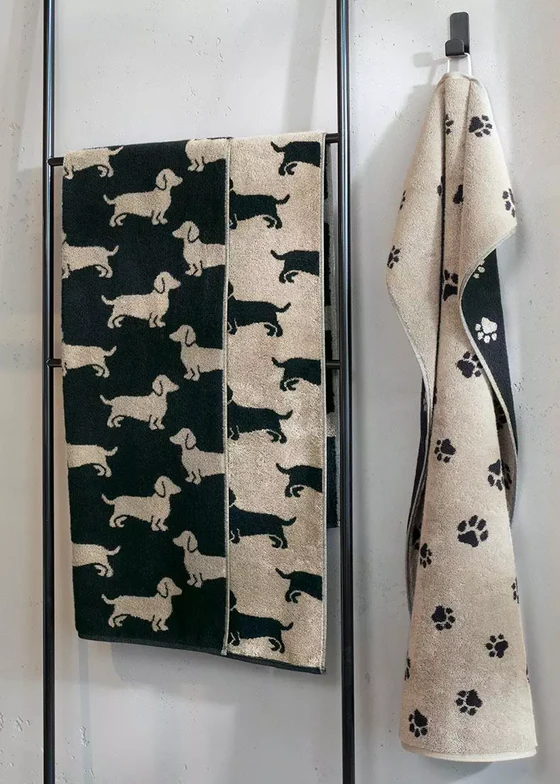 Cawö Handtuch We Love Dogs 6247-93 – Pfoten-Design in Schwarz/Beige