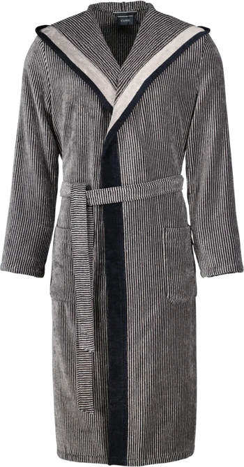 Kapuzenbademantel Herren Cawö 5841-97 Natur-Schwarz – Walkvelours, weich
