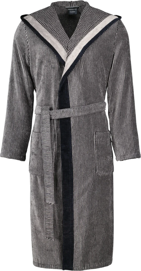 Kapuzenbademantel Herren Cawö 5841-97 Natur-Schwarz – Walkvelours, weich