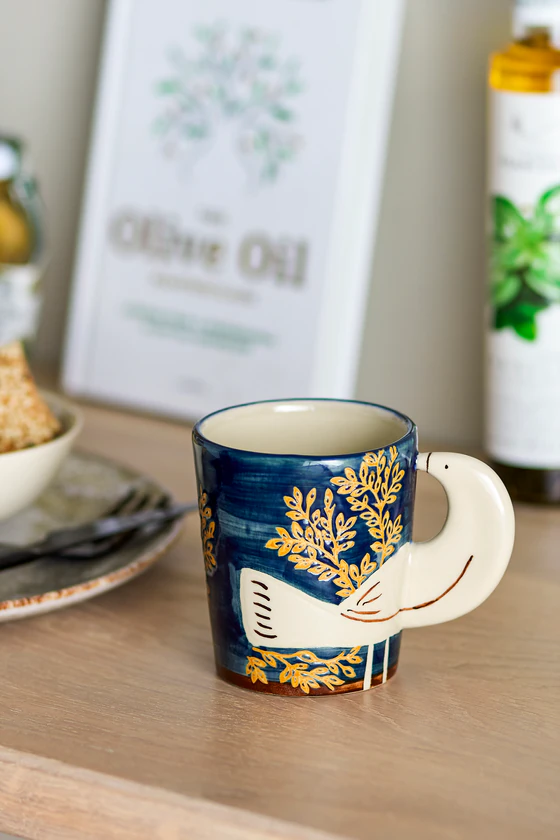 Kaffeetasse Steinzeug Bloomingville Hezha Blau 3D-Vogelmotiv