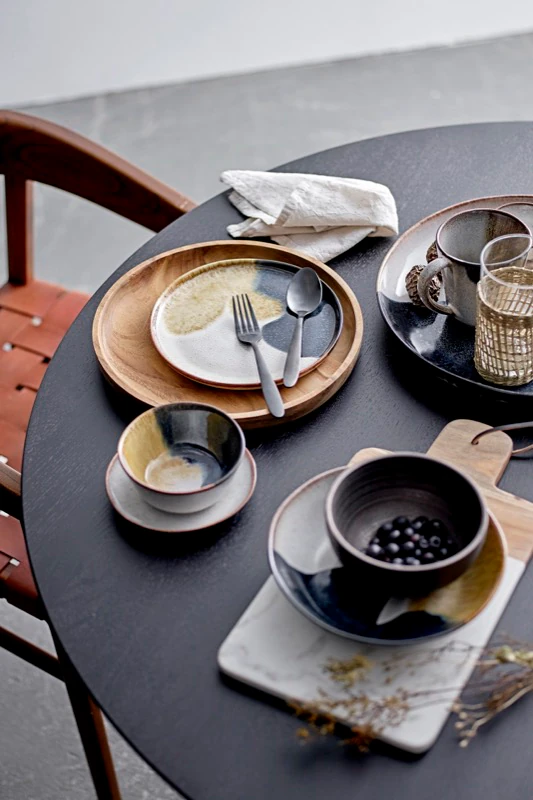 Speiseteller Bloomingville Jules Blau Steingut Unikat 22cm