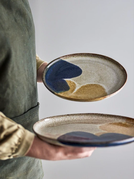 Speiseteller Bloomingville Jules Blau Steingut Unikat 22cm