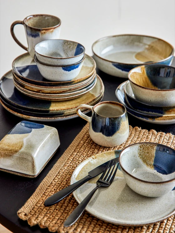 Speiseteller Bloomingville Jules Blau Steingut Unikat 22cm