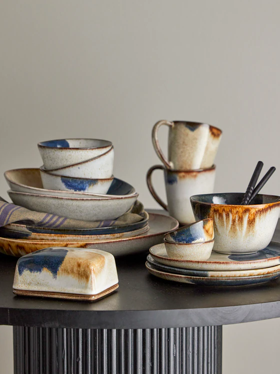 Tiefer Teller Steingut Bloomingville Jules Blau Unikat