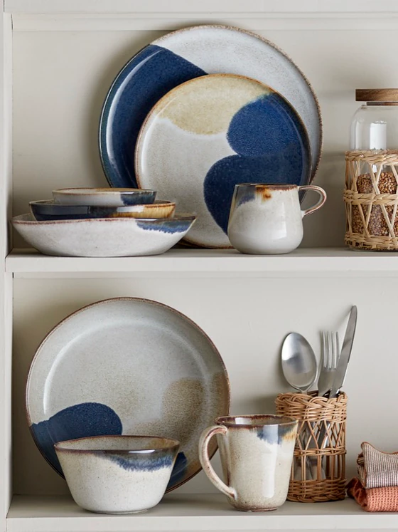 Servierschale Bloomingville Jules Blau Steingut – Handgefertigt Unikat