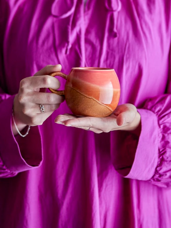 Kaffeetasse Steingut Bloomingville Paula Orange Unikat Retro