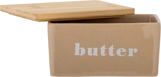 Butterdose Bloomingville Hanyu Braun Steingut Bambusdeckel