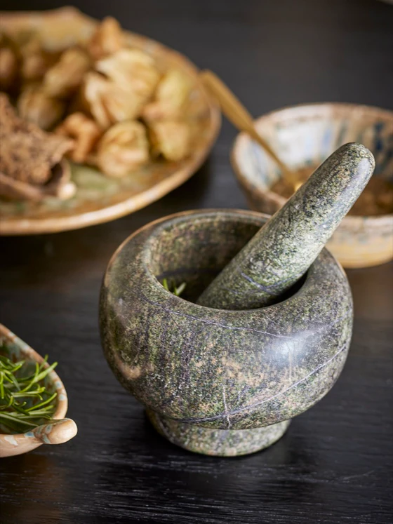 Mörser mit Stößel Grün Marmor Unikat Bloomingville Arazo