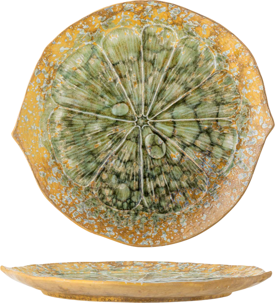 Runde Servierplatte Bloomingville Milani Grün Steinzeug Unikat