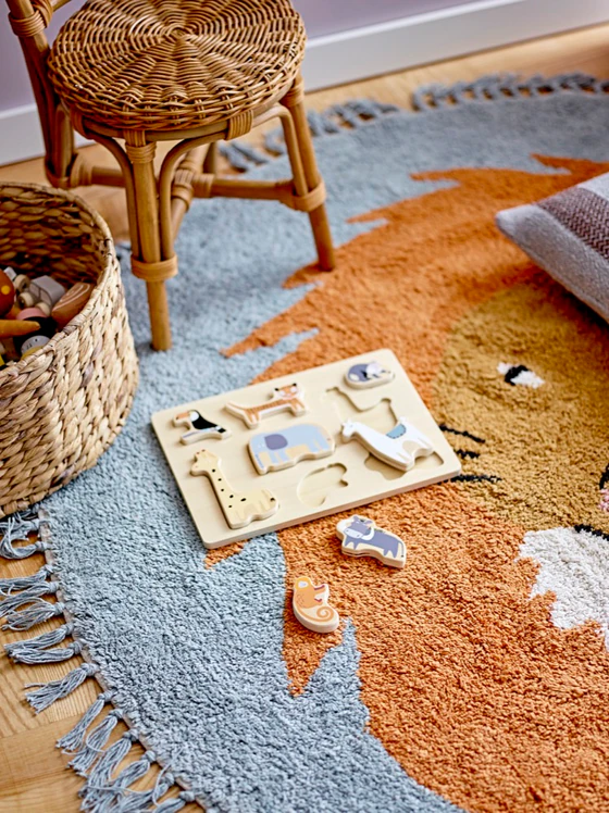 Runder Kinderzimmerteppich Bloomingville Leroy Blau Baumwolle