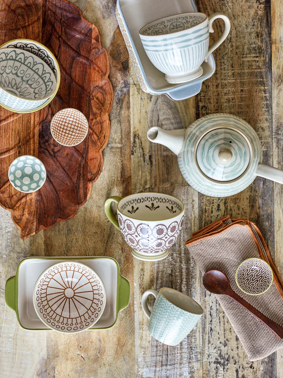 Dekorative Schale Steingut Grün Bloomingville Maple Unikat