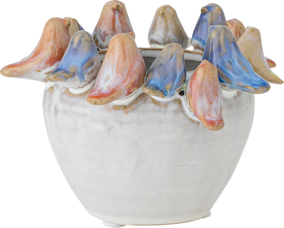 Dekorativer Blumentopf Bloomingville Eanna Grau Steingut Unikat