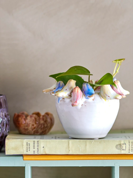 Dekorativer Blumentopf Bloomingville Eanna Grau Steingut Unikat