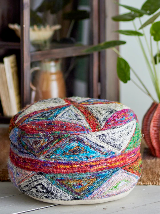 Runder Sitzpouf Bloomingville Torano Rot Baumwolle – Handgenähtes Unikat
