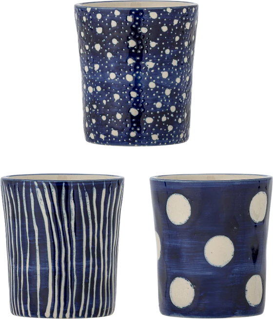 Tassen-Set Bloomingville Minoa Blau Steingut – Stapelbar & Handgefertigt
