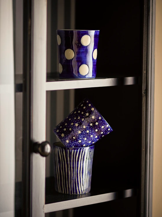 Tassen-Set Bloomingville Minoa Blau Steingut – Stapelbar & Handgefertigt