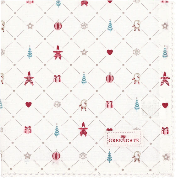 Stoffserviette Greengate Clarina Weiß Herzmuster Baumwolle