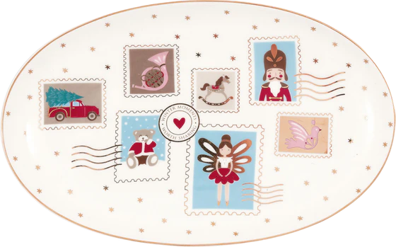 Ovaler Servierteller Greengate Xmas Letter Weiß Steinzeug