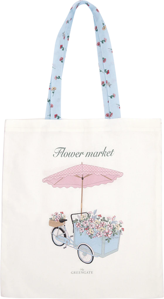 Stofftragetasche Greengate Portia Blumen Weiß – 100% Baumwolle