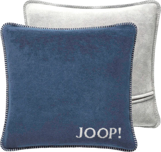 Kissenhülle Joop! Uni Doubleface Navy-Silber – Kuschelweich mit Häkelsaum