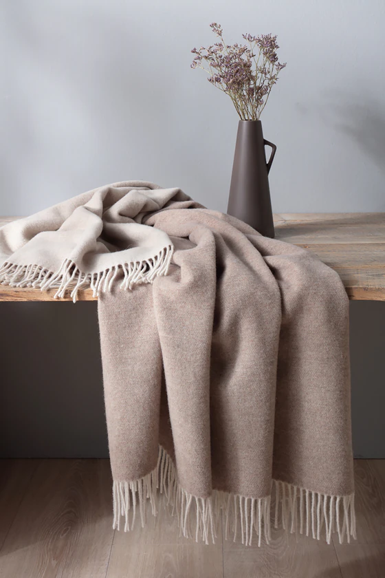 Kaschmir-Wolldecke Biederlack Plaid Natur Sand – Luxuriös Weich
