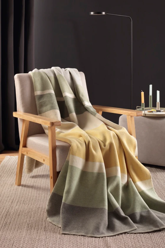 Wohndecke Baumwolle Biederlack Stripe Delight Gelb-Grün