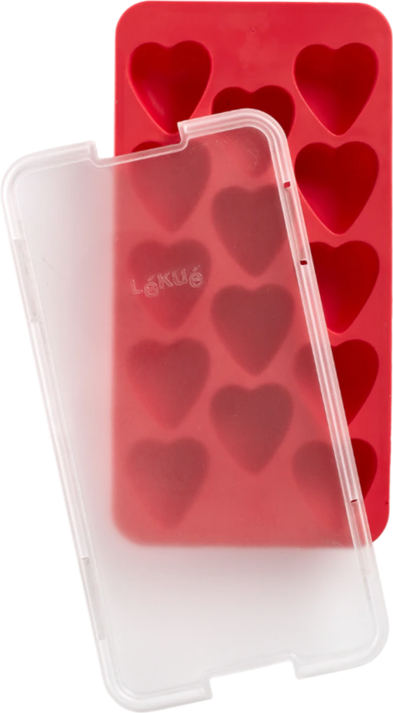 Silikon-Eiswürfelform Lekue Herz-Design BPA-frei rot