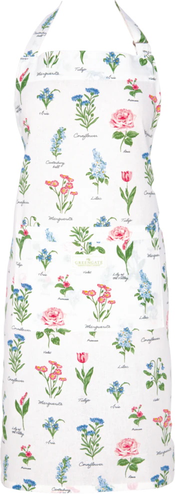 Küchenschürze Greengate Agnes Weiß – Baumwolle mit Blumenmuster