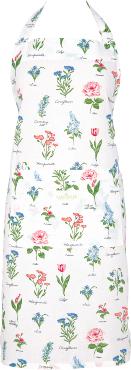 Küchenschürze Greengate Agnes Weiß – Baumwolle mit Blumenmuster