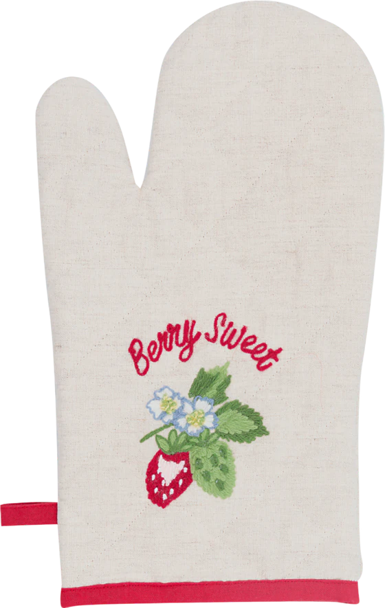 Ofenhandschuh Greengate Berry Sand Baumwolle Stickerei