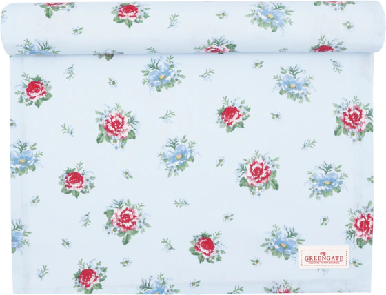 Tischläufer Greengate Alivia Hellblau – 100% Baumwolle, Floral