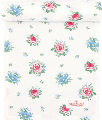 Tischläufer Greengate Alivia 30x220 Weiß Baumwolle Floral