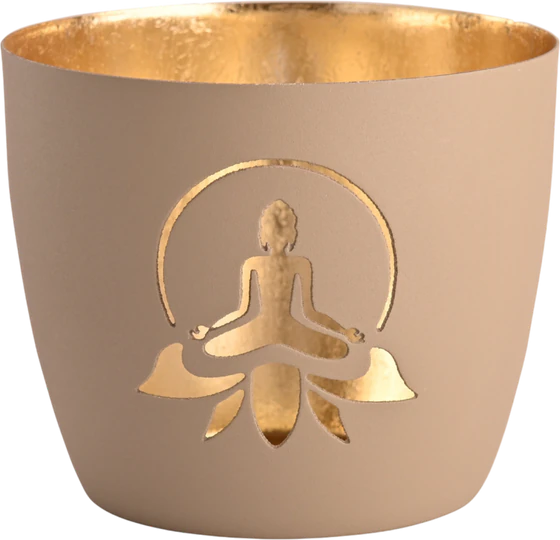 Windlicht Eisen Lotus Yoga Silhouette Sandstein Gold GIFTCOMPANY