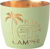 Windlicht aus Metall GIFTCOMPANY Madras Happy Camper Pastellgrün Gold