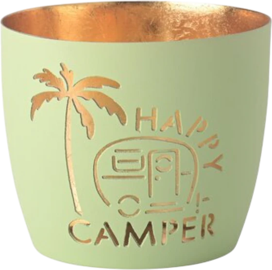 Windlicht aus Metall GIFTCOMPANY Madras Happy Camper Pastellgrün Gold