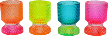 Teelichthalter-Set GIFTCOMPANY Jacquard Rautenschliff Glas 4-farbig