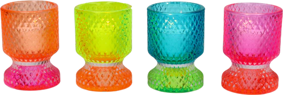 Teelichthalter-Set GIFTCOMPANY Jacquard Rautenschliff Glas 4-farbig