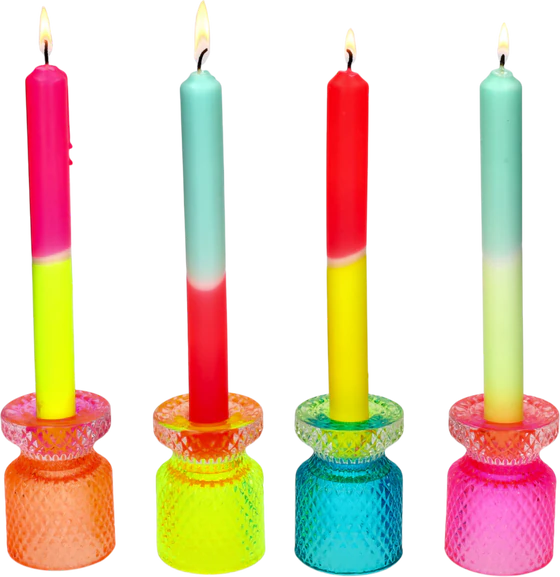 Teelichthalter-Set GIFTCOMPANY Jacquard Rautenschliff Glas 4-farbig