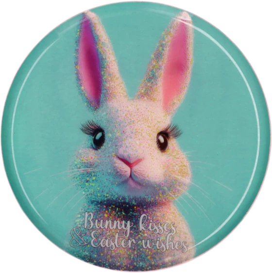 Rundes Dekotablett Eisen Glitzer Hase türkis/weiß GIFTCOMPANY