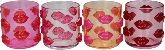 Windlicht Glas Set GIFTCOMPANY L´amour Lippen pink rot orange